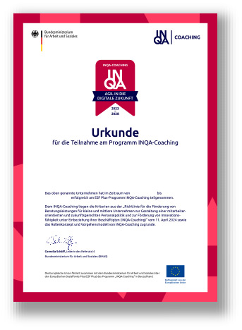 INQA-Urkunde für die erfolgreiche Teilnahme am INQA-Coaching