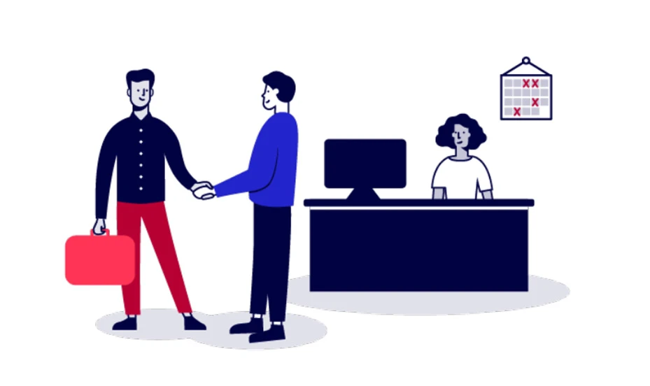 Illustration: Begrüßung per Handschlag in einem Büro
