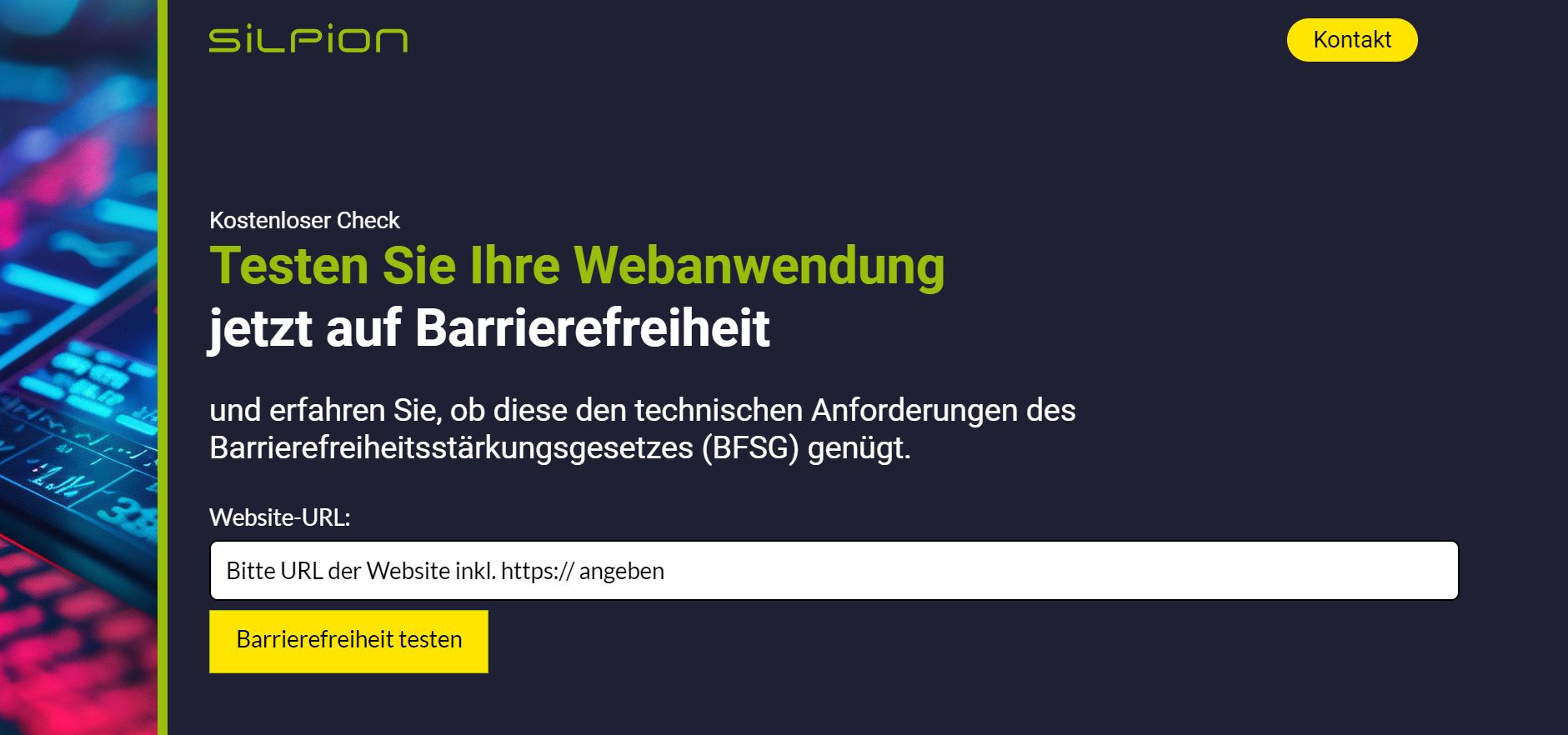 Screenshot BFSG Check Tool – Ally-Check Silpion - https://bfsg-checker.de