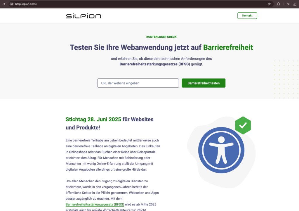 Screenshot BFSG Check Tool – Ally-Check Silpion - https://bfsg.silpion.de/de